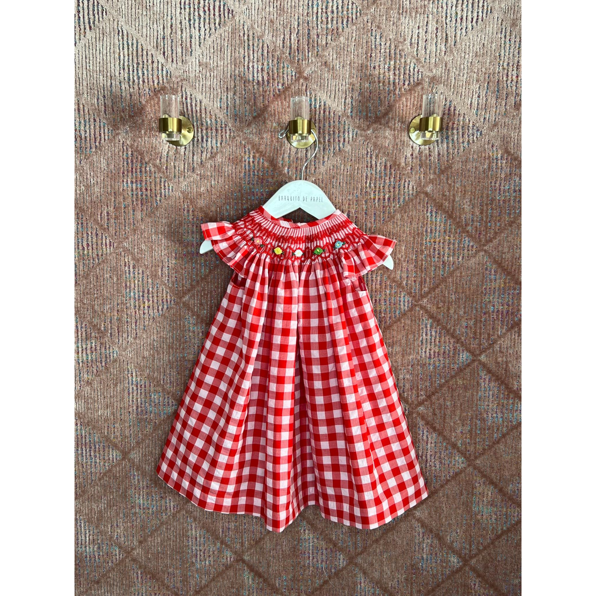 Vichy Rojo Margaritas Hand Smocked Dress