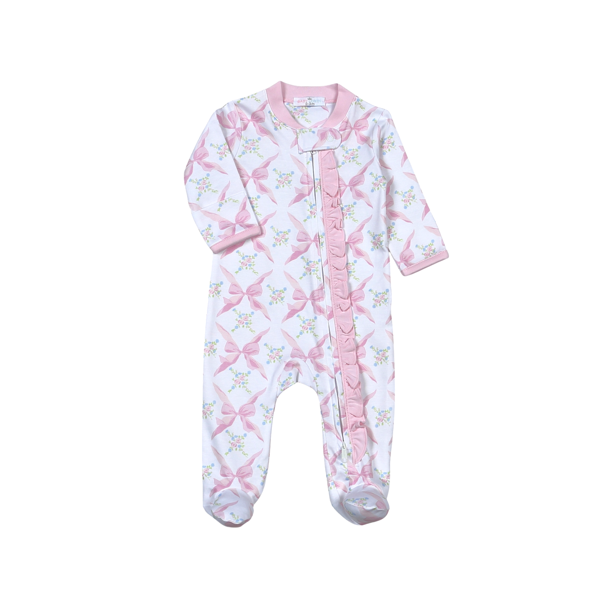 Pink Bows Pima Zipper Footie