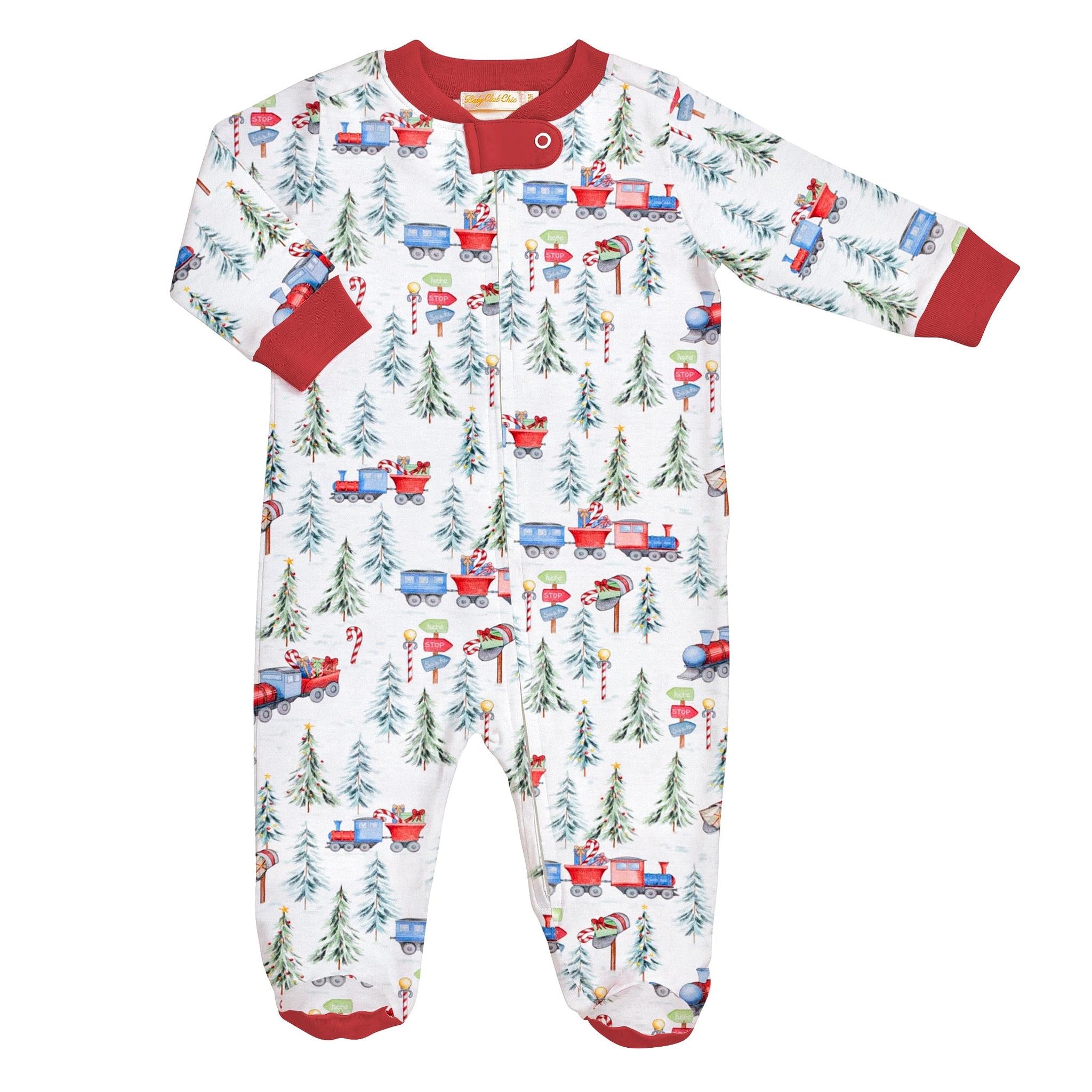 polar express printed zipped footie