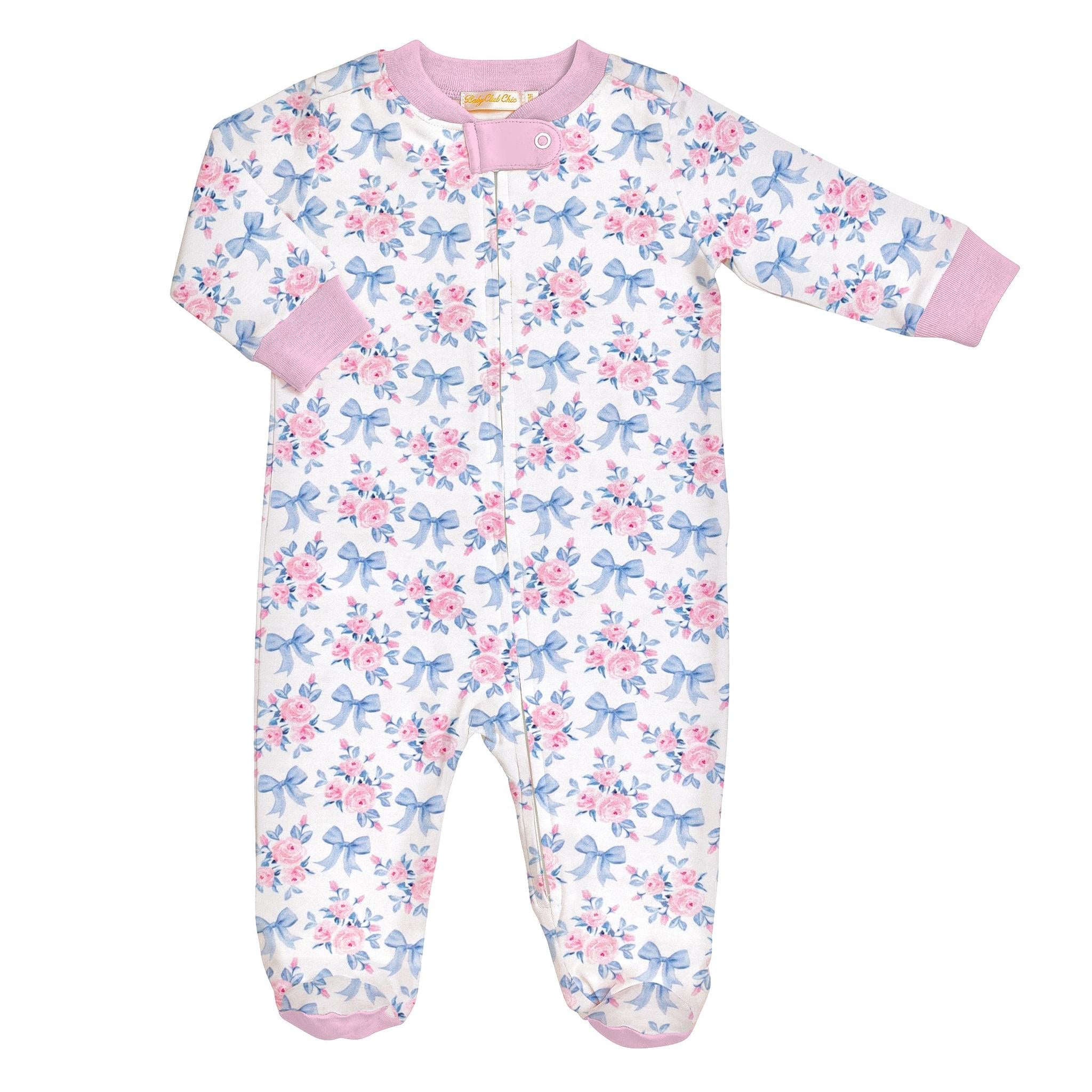 Blue Floral Zipper Footie
