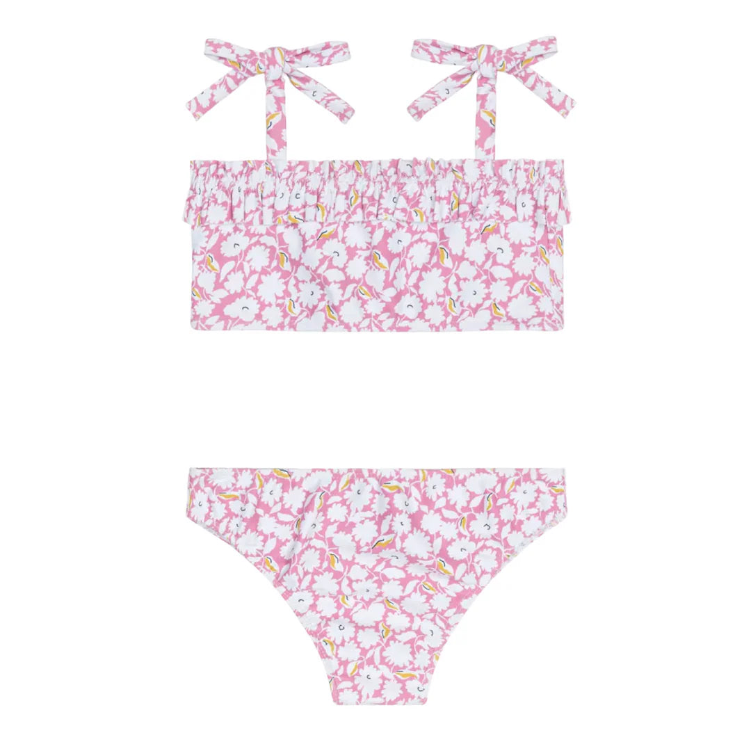 girls blush bloom ruffle bandeau bikini with tie straps