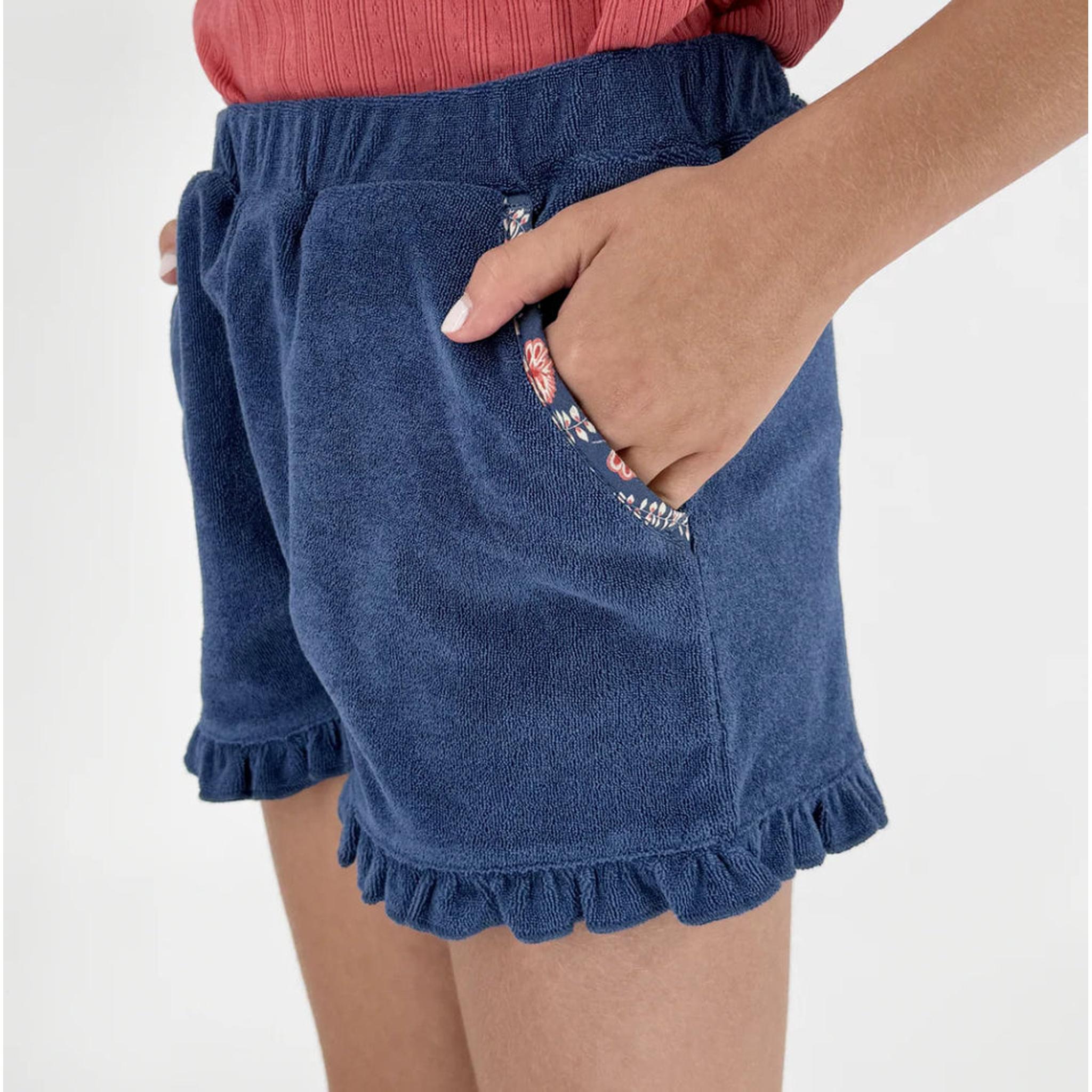 new navy french terry ruffle short