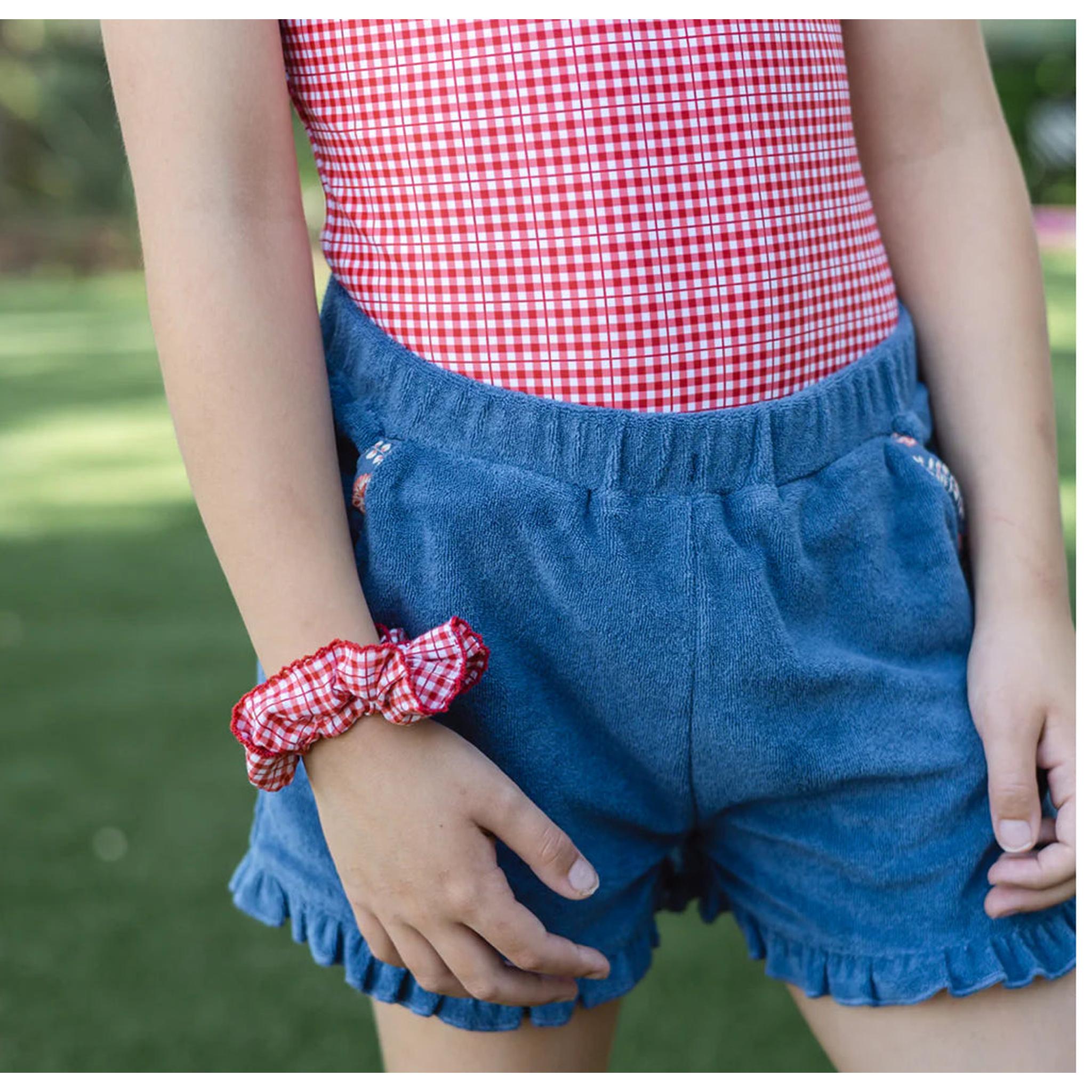 new navy french terry ruffle short