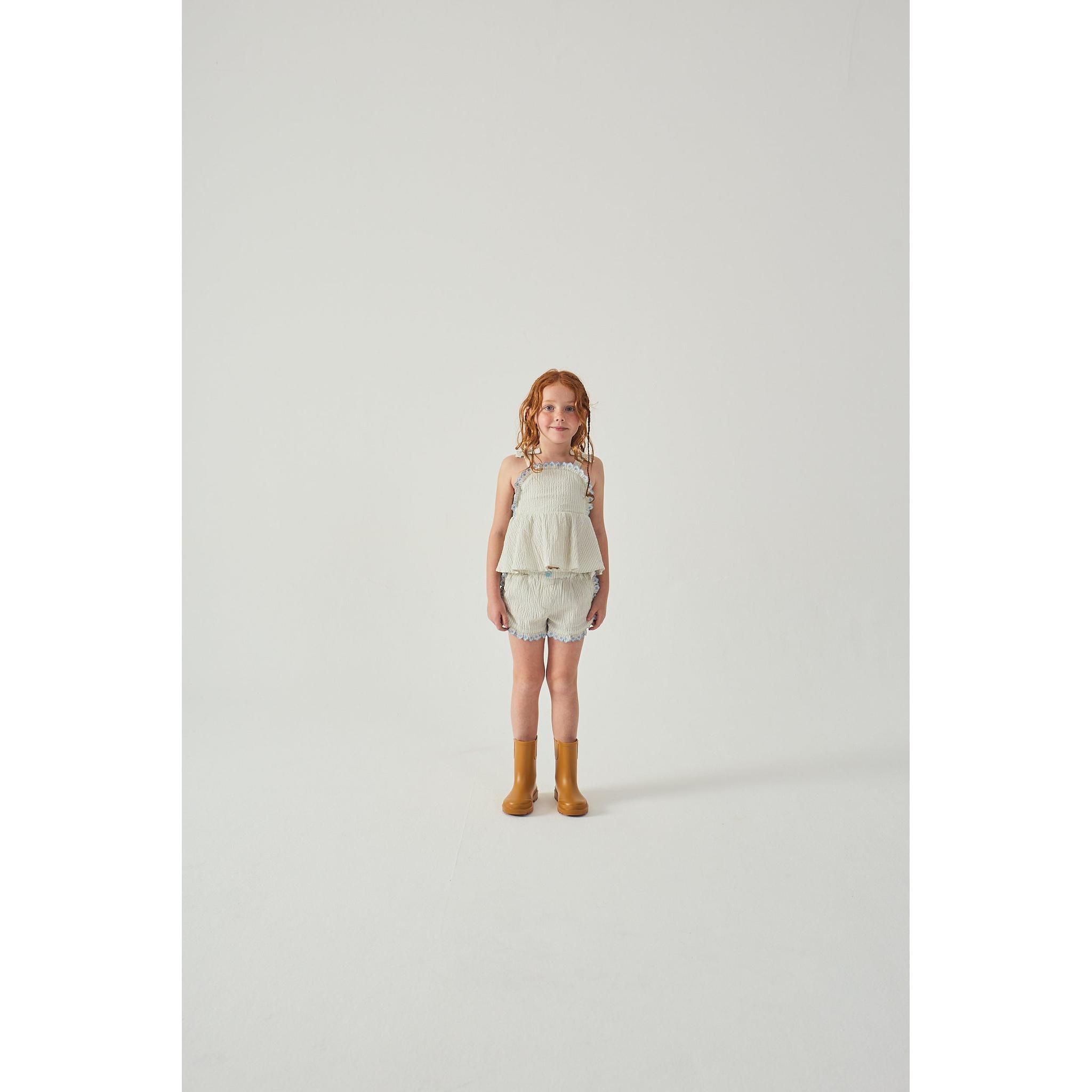 ISABEL RUFFLED STRIPED APRON TOP WITH TIE STRAPS & SHORT SET