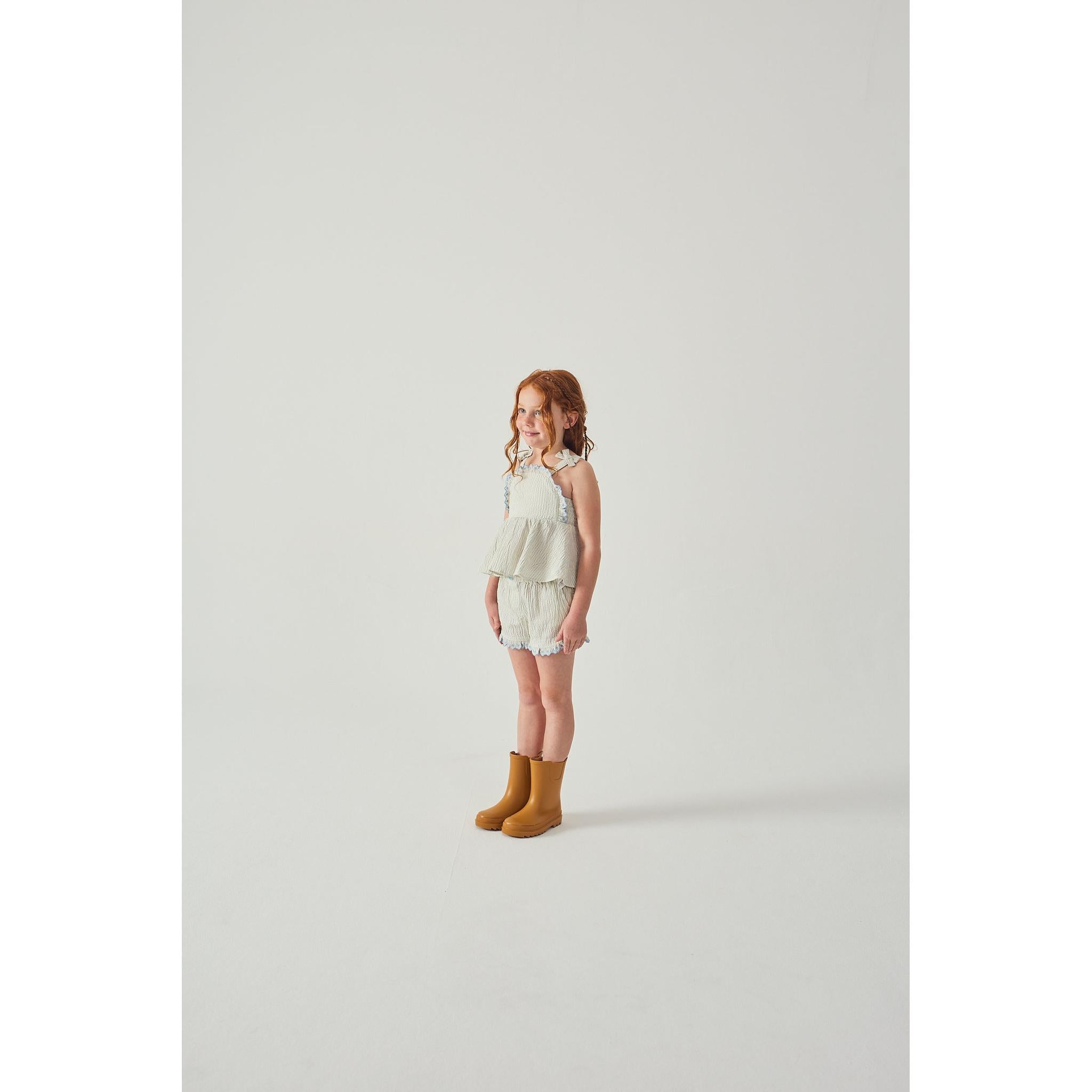 ISABEL RUFFLED STRIPED APRON TOP WITH TIE STRAPS & SHORT SET