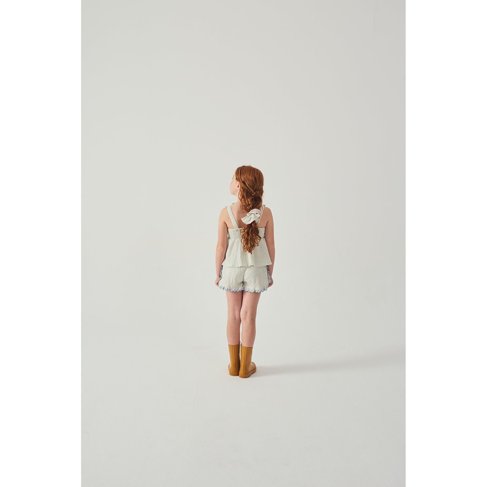 ISABEL RUFFLED STRIPED APRON TOP WITH TIE STRAPS & SHORT SET