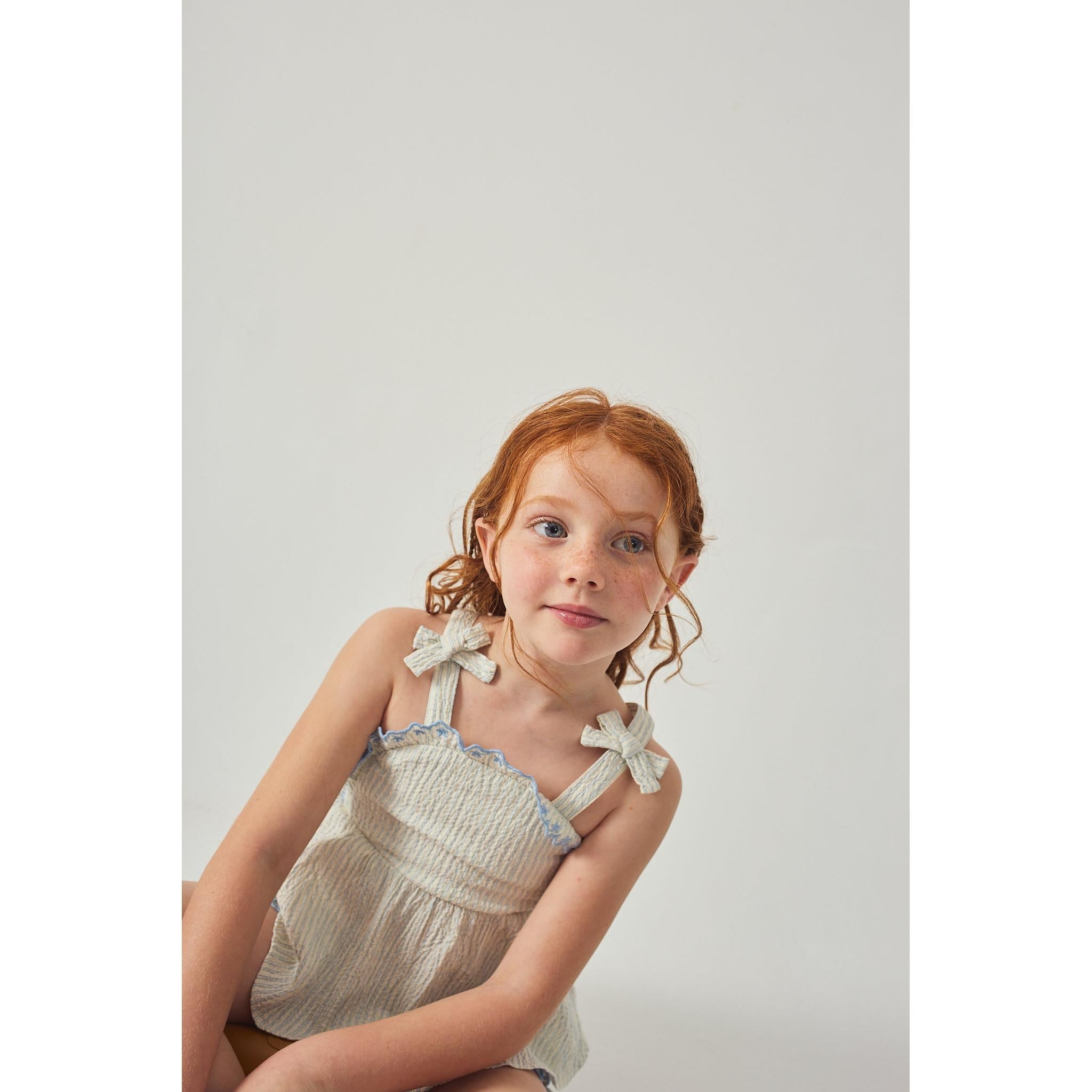 ISABEL RUFFLED STRIPED APRON TOP WITH TIE STRAPS & SHORT SET