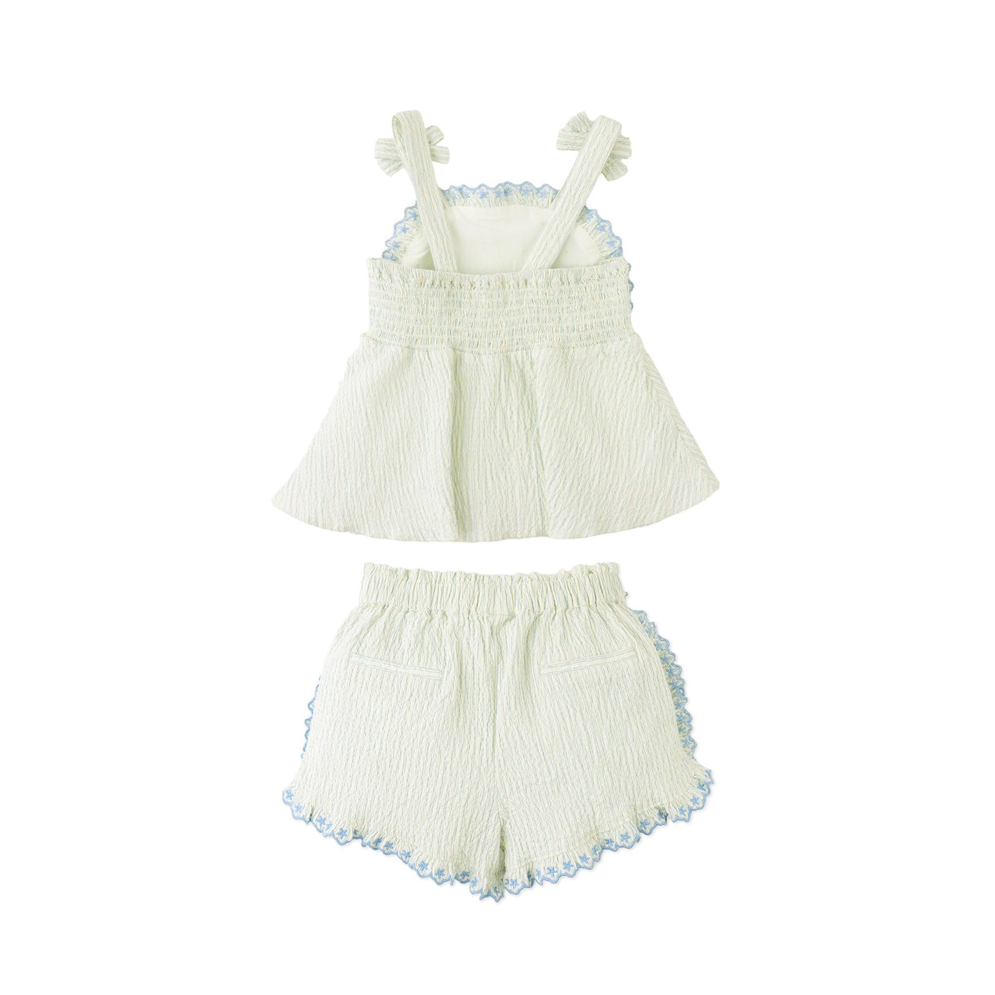 ISABEL RUFFLED STRIPED APRON TOP WITH TIE STRAPS & SHORT SET
