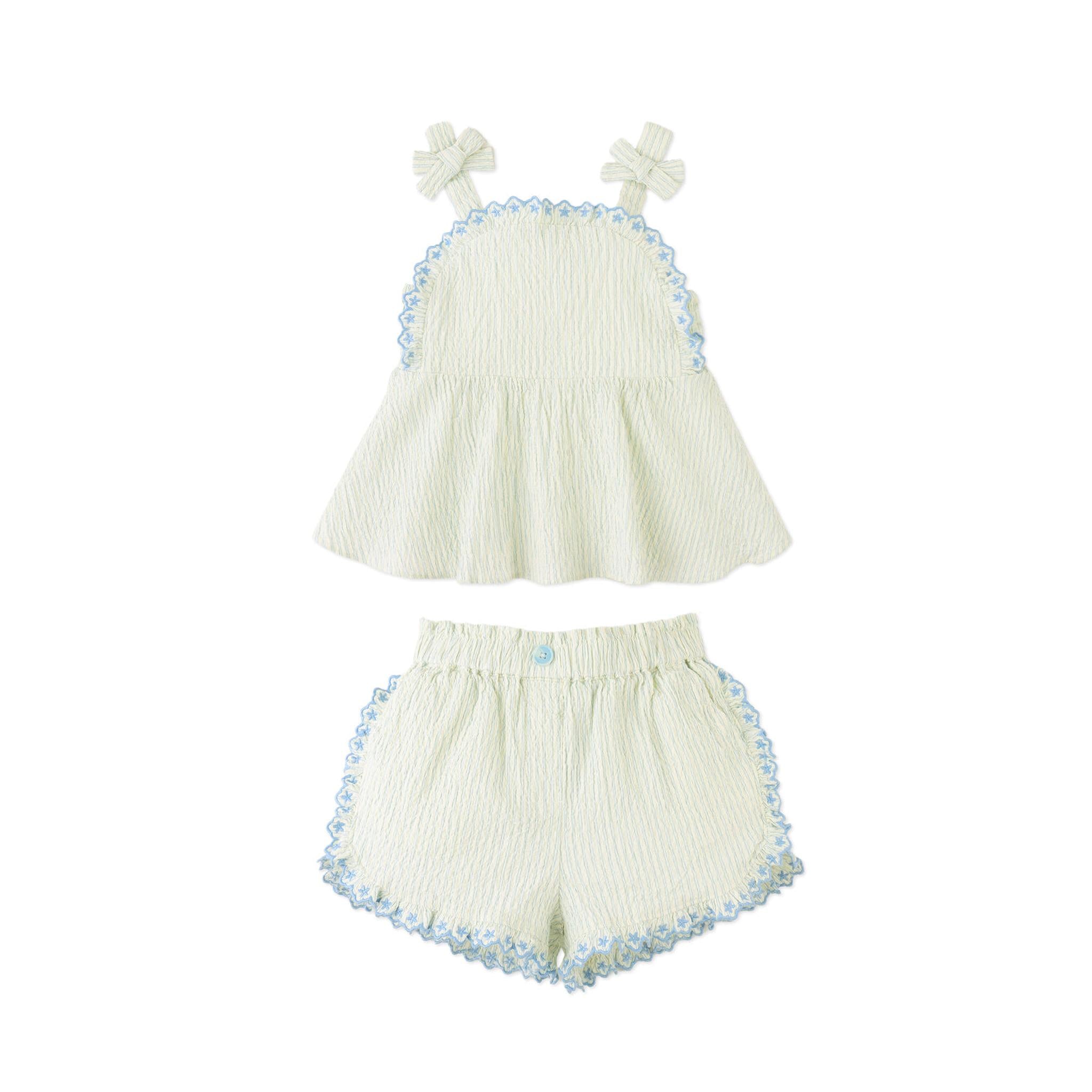 ISABEL RUFFLED STRIPED APRON TOP WITH TIE STRAPS & SHORT SET