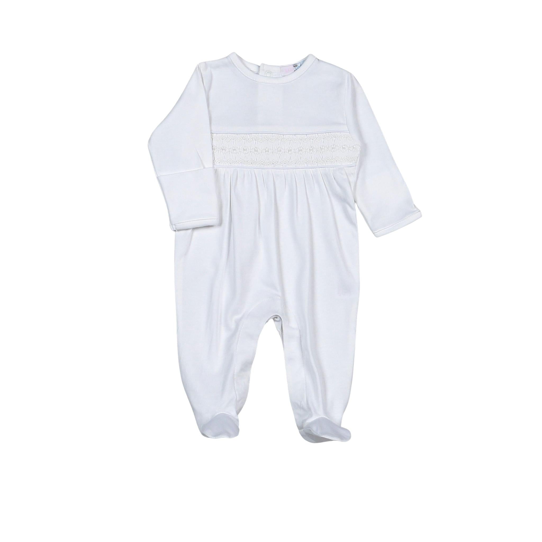 White Hand Smocked Pima Footie