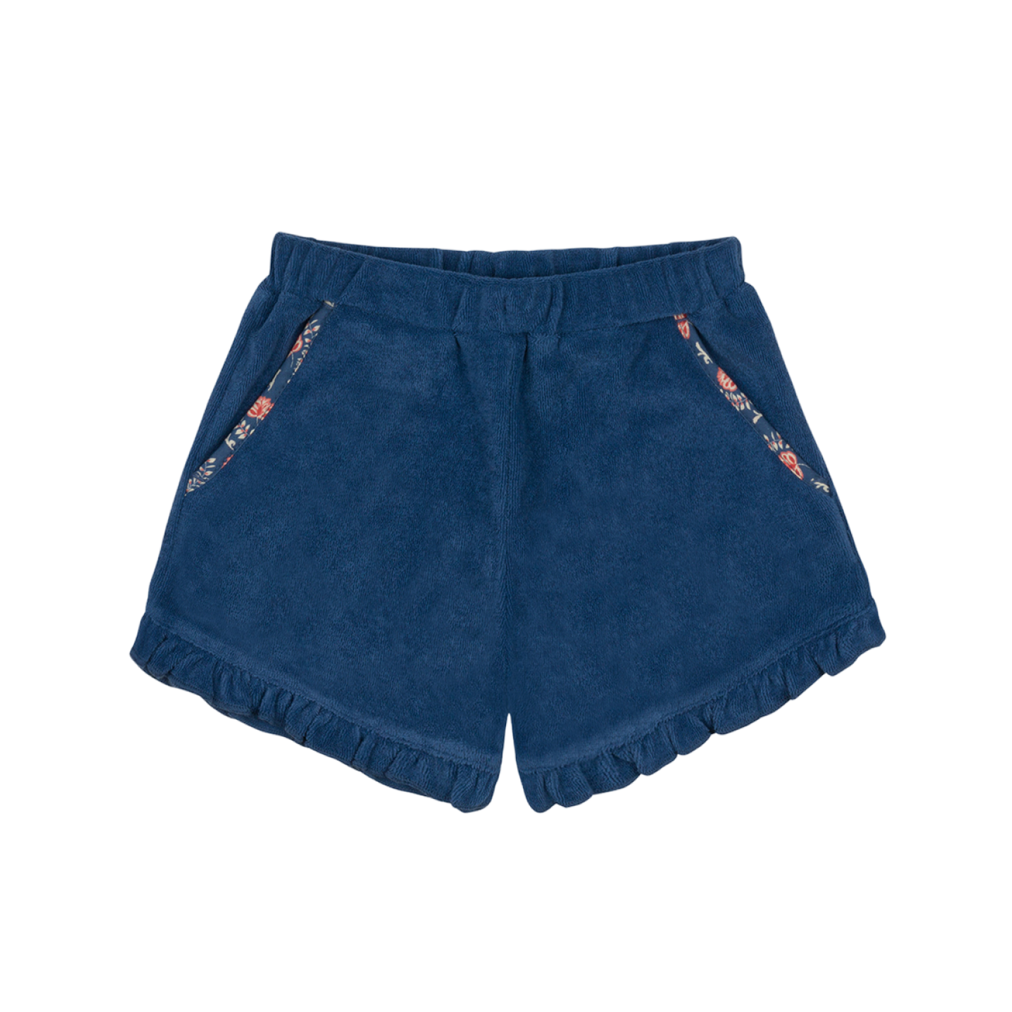 new navy french terry ruffle short