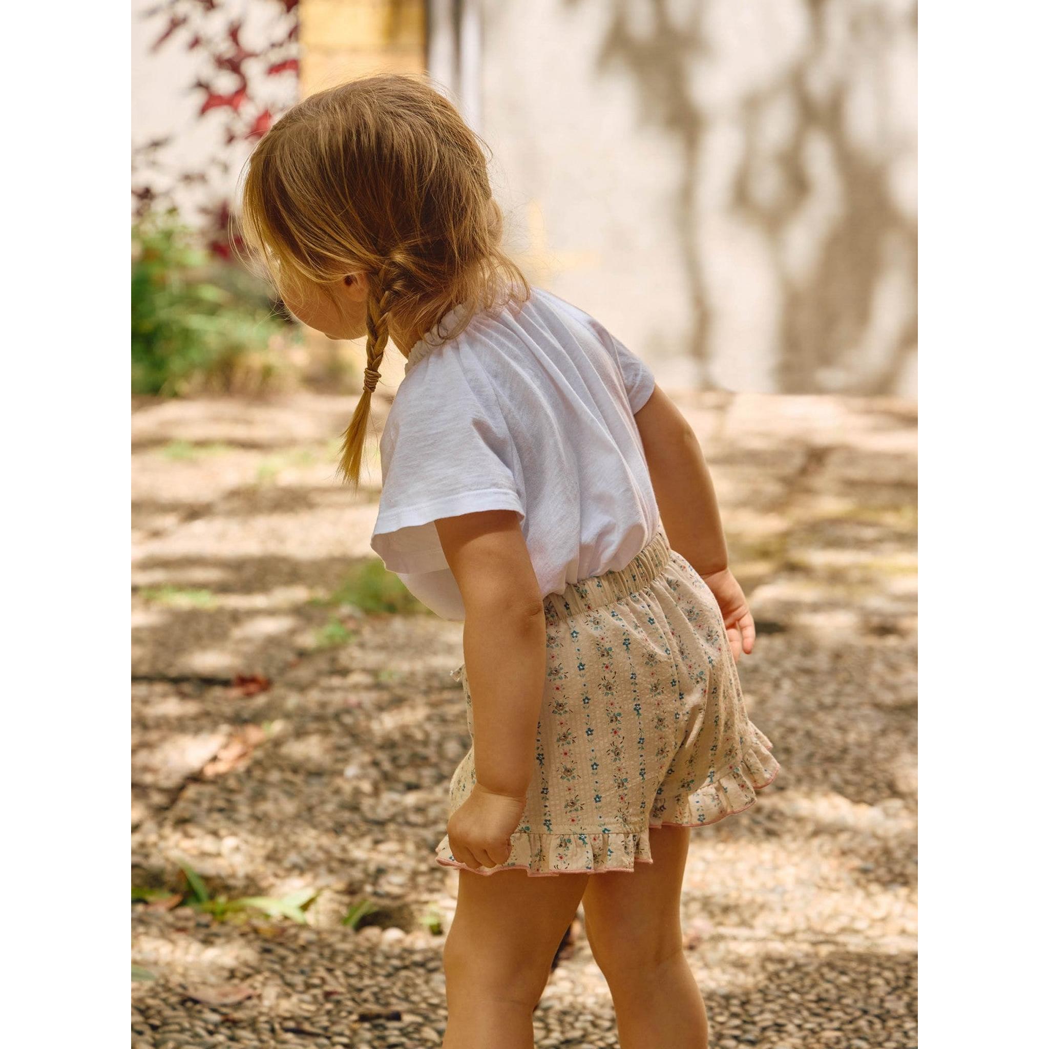 Floral print pull-up shorts with ruffled detail set