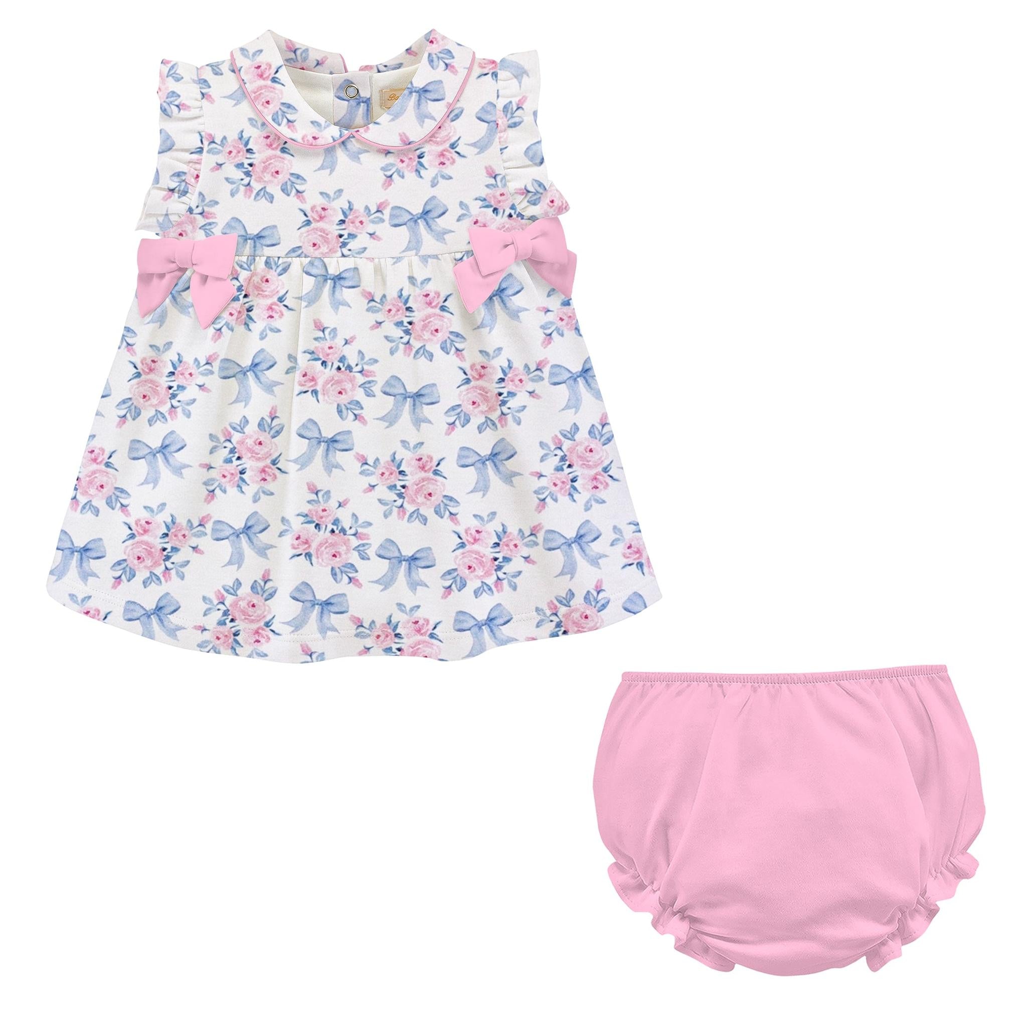 Blue Floral Bow Pima Dress