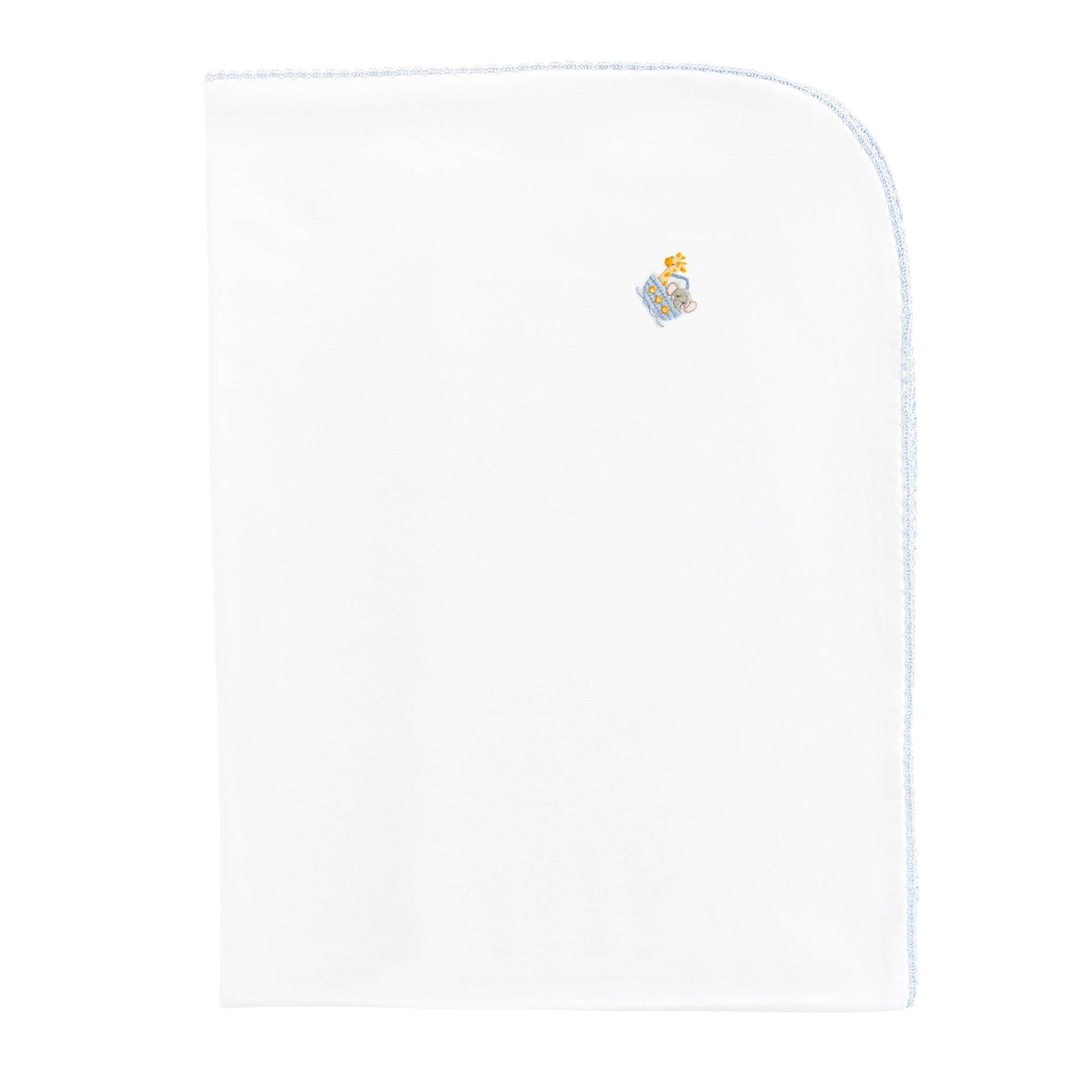 noah's ark - blue receiv.blanket w/crochet trim