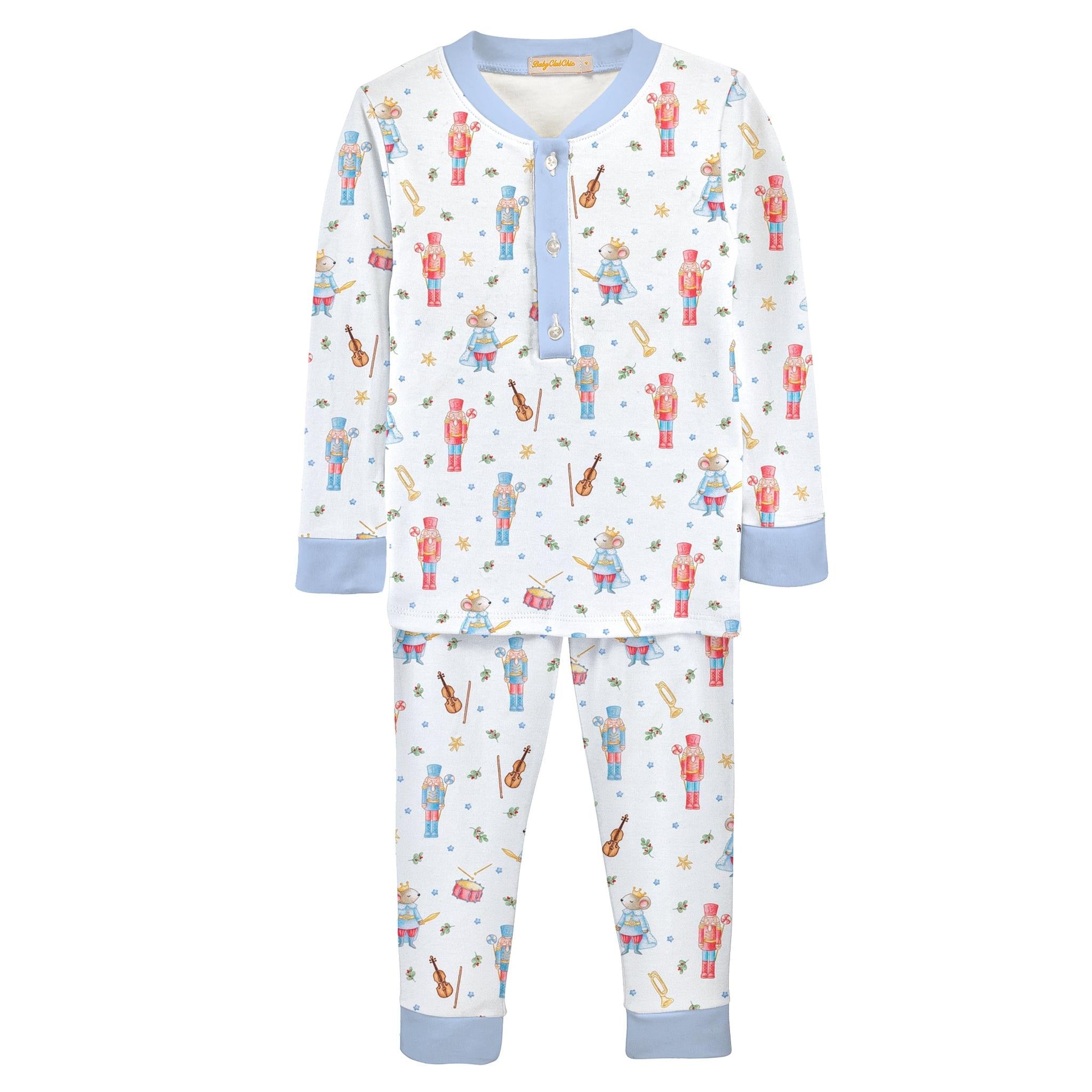 blue nutcracker printed kid set l/s