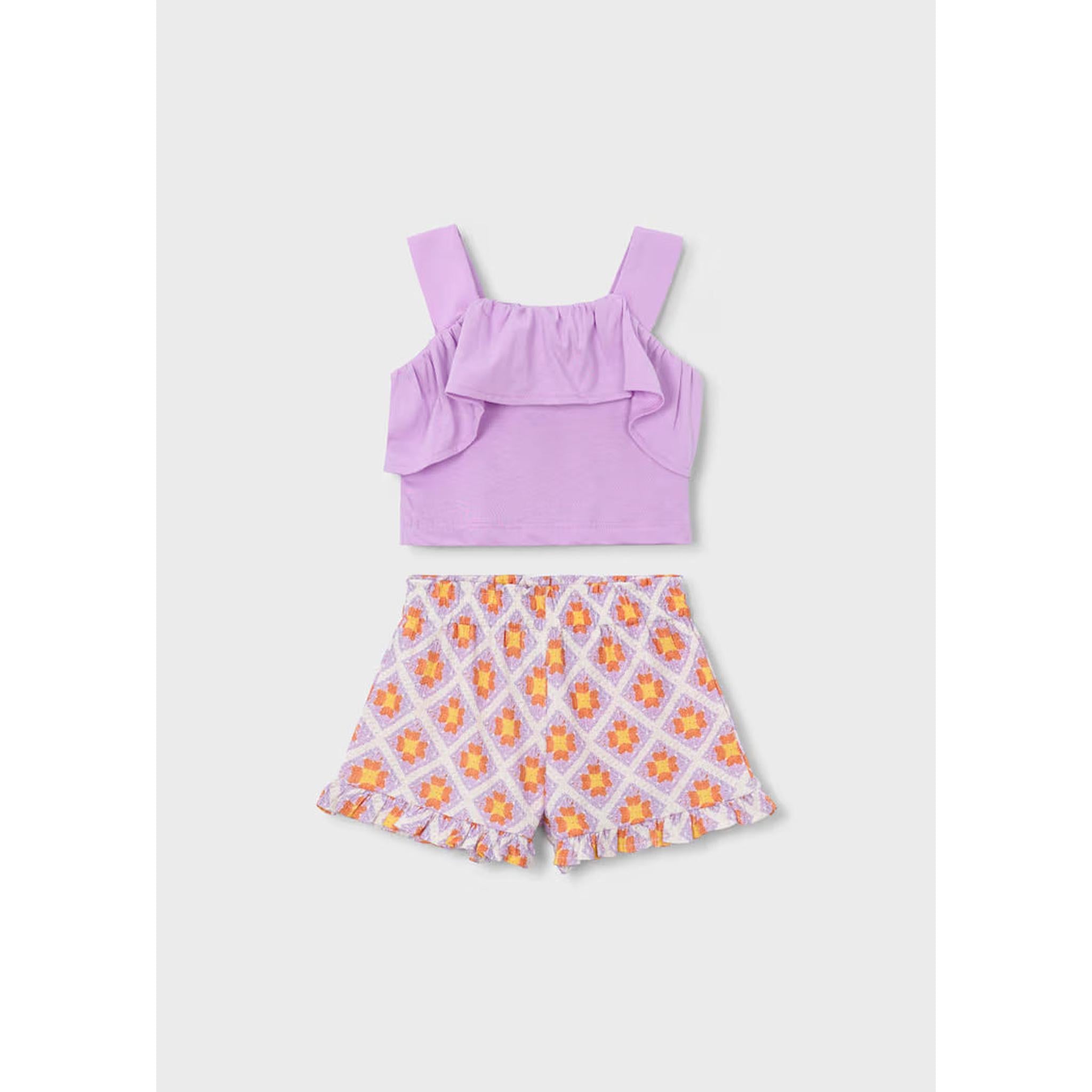Girl Printed Shorts and Ruffled Top Set