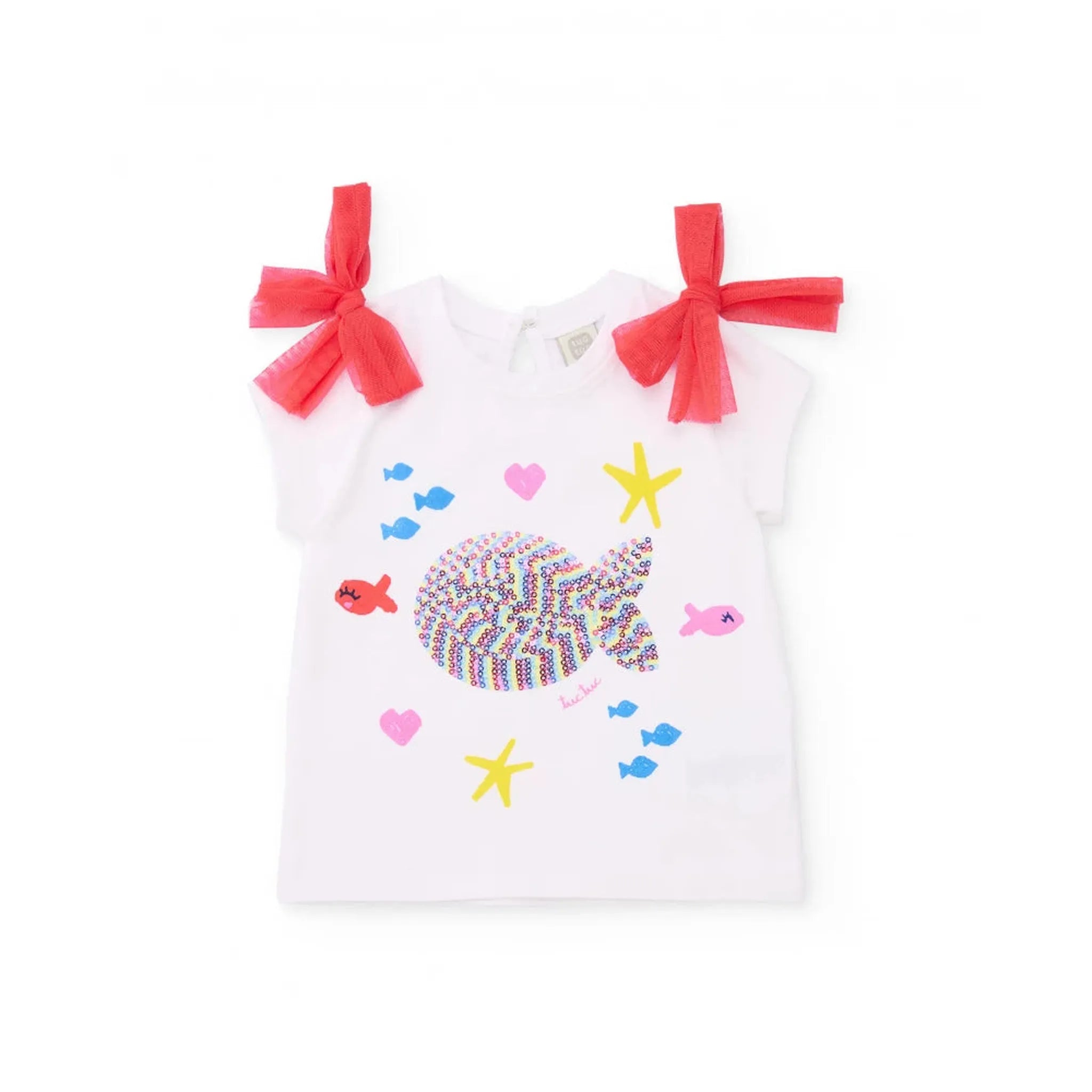 Girls’ knit T-shirt with fish on the front short set