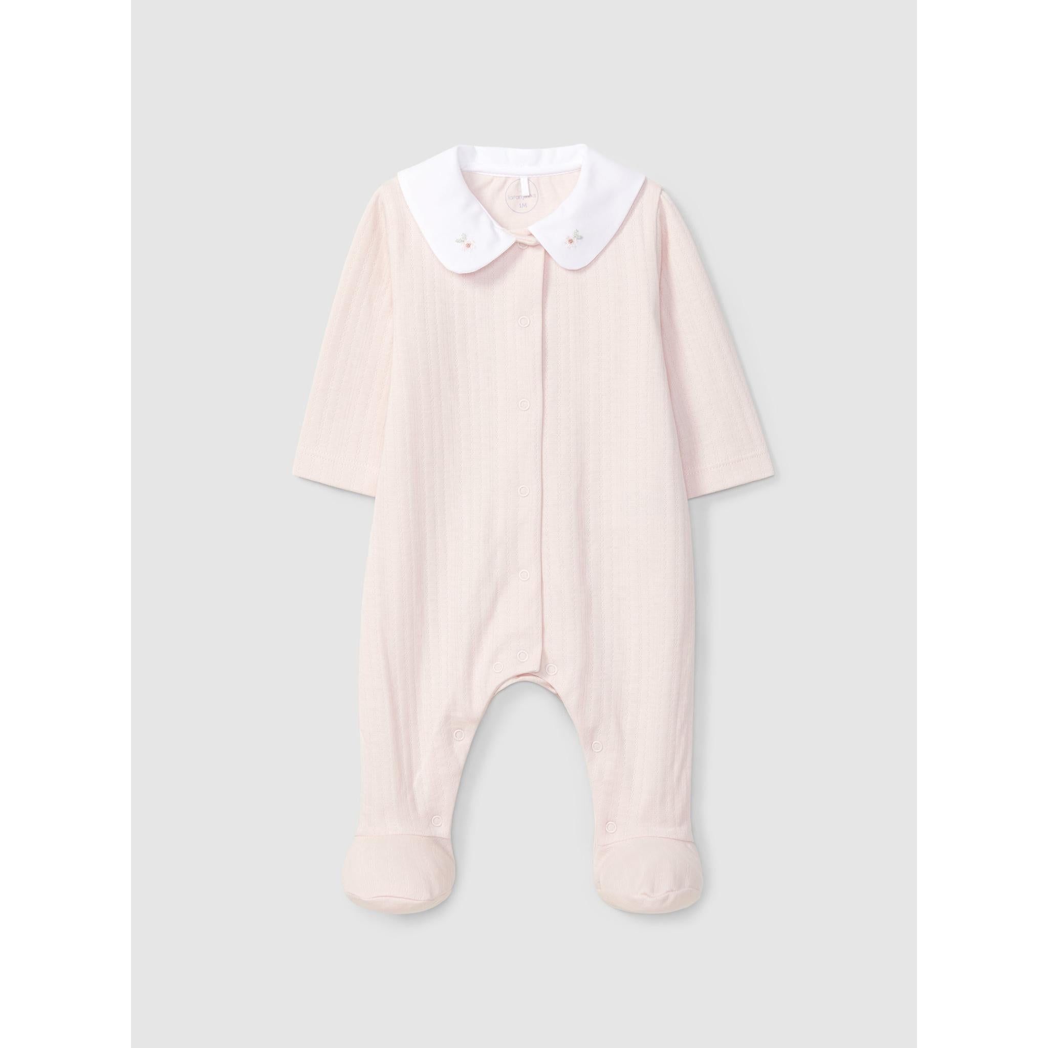 Babygrow in organic cotton with embroidered flowers